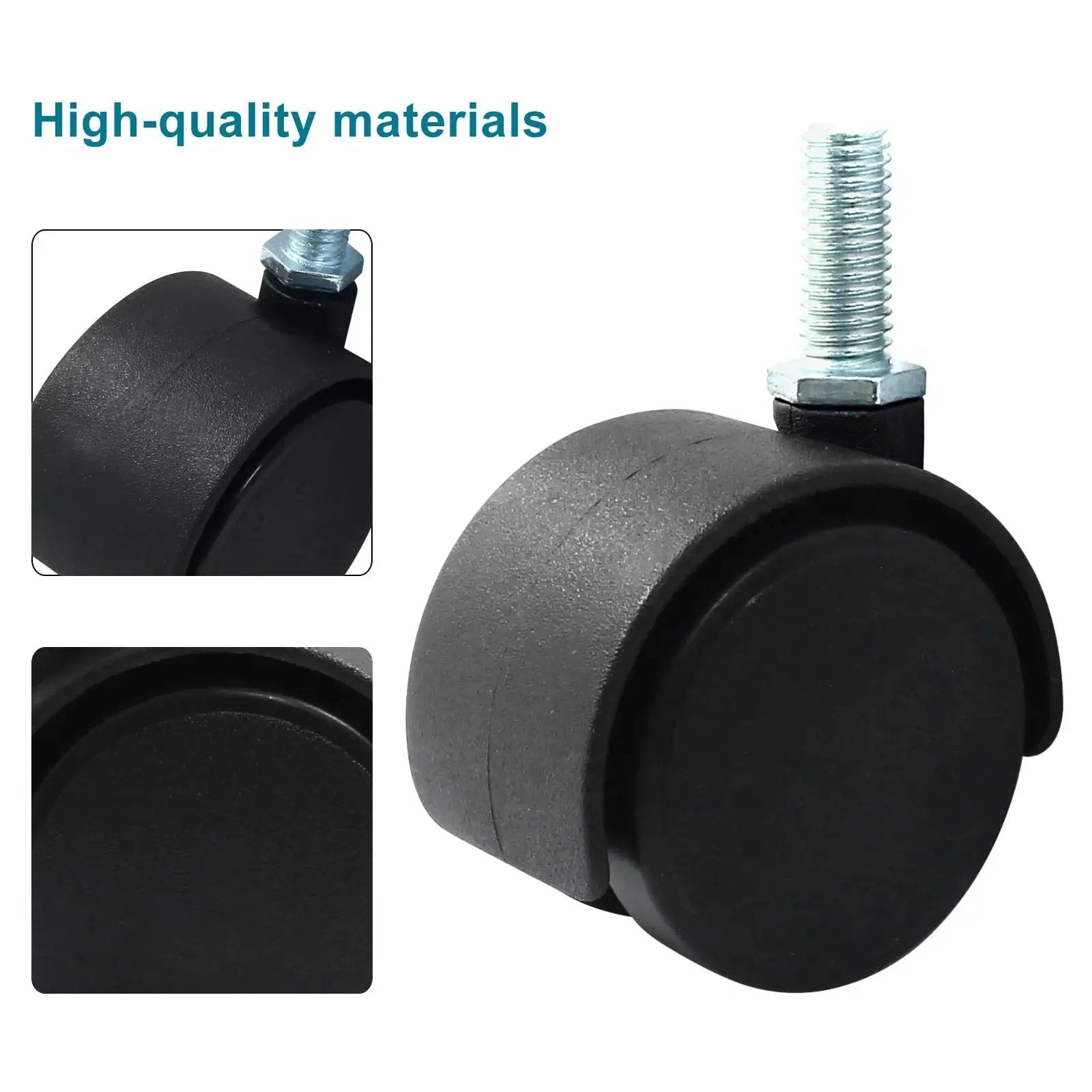 4 Pack 1.5 Inch Black Plastic Swivel Caster Wheels With M8 Threaded Stem Replacement For Chairs And Furniture Without Locking Brakes M8 20mm Threaded, Wheel Diameter 40mm Width 35mm