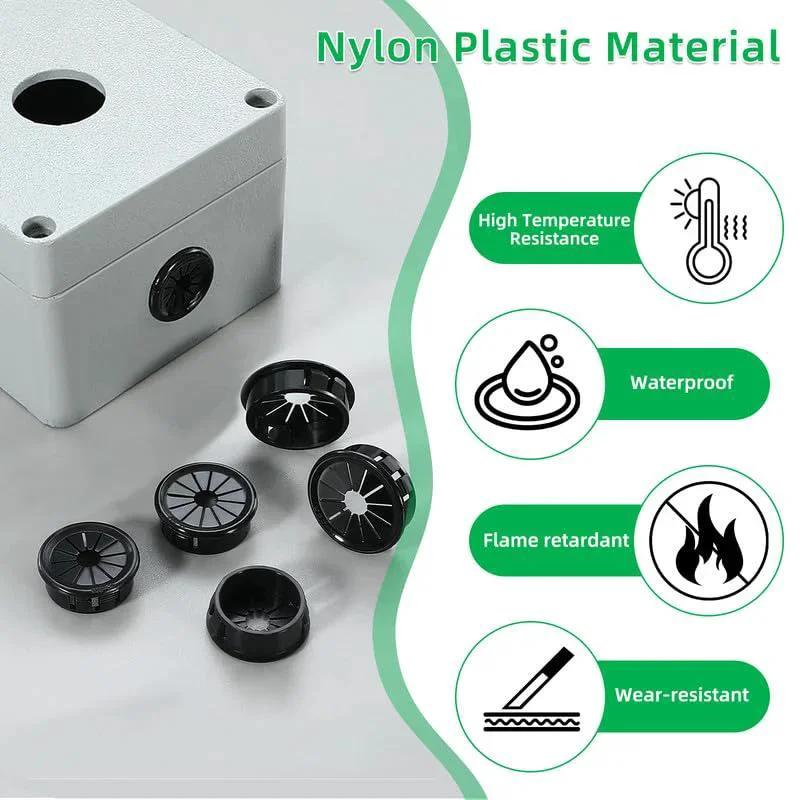 4 Pack Desk Cable Grommets 63mm Petal Buckle Nylon Snap Bushing for cables and wires management, black nylon, high elasticity, wear resistance