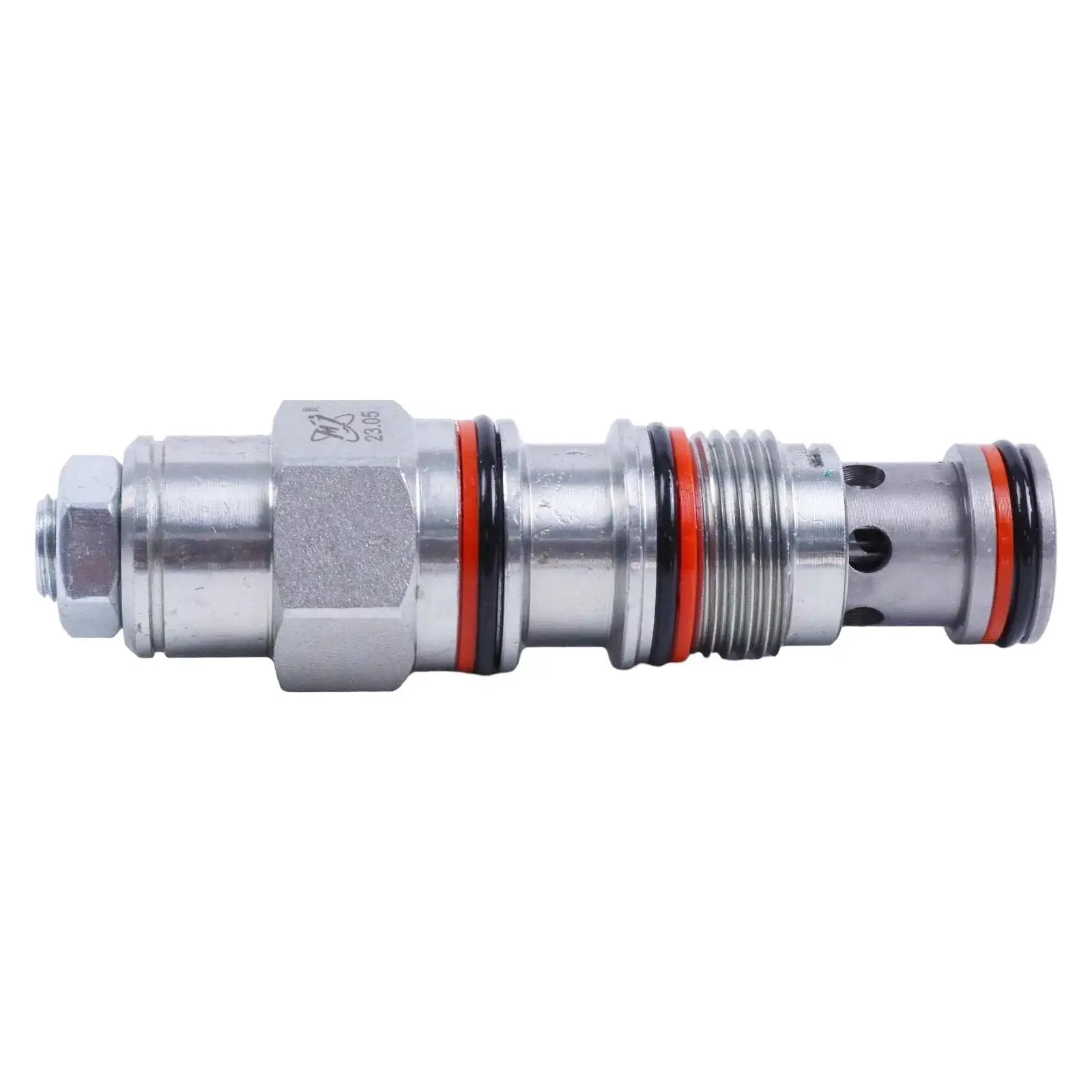 Hydraulic Balance Valve CBCG-LDN Compatible for Sun Hydraulics, stainless steel, cylindrical with red seals, side view