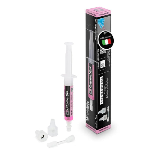 Extreme Ultra AC Leak Stop For HVAC R Systems Up To 6 Tons Works With All Refrigerants And Lubricants Polymer Free Formula Includes One Quarter SAE And Five Sixteenth SAE Adapters 0.2 Fl Oz Cartridge ERRECOM syringe with box and adapters