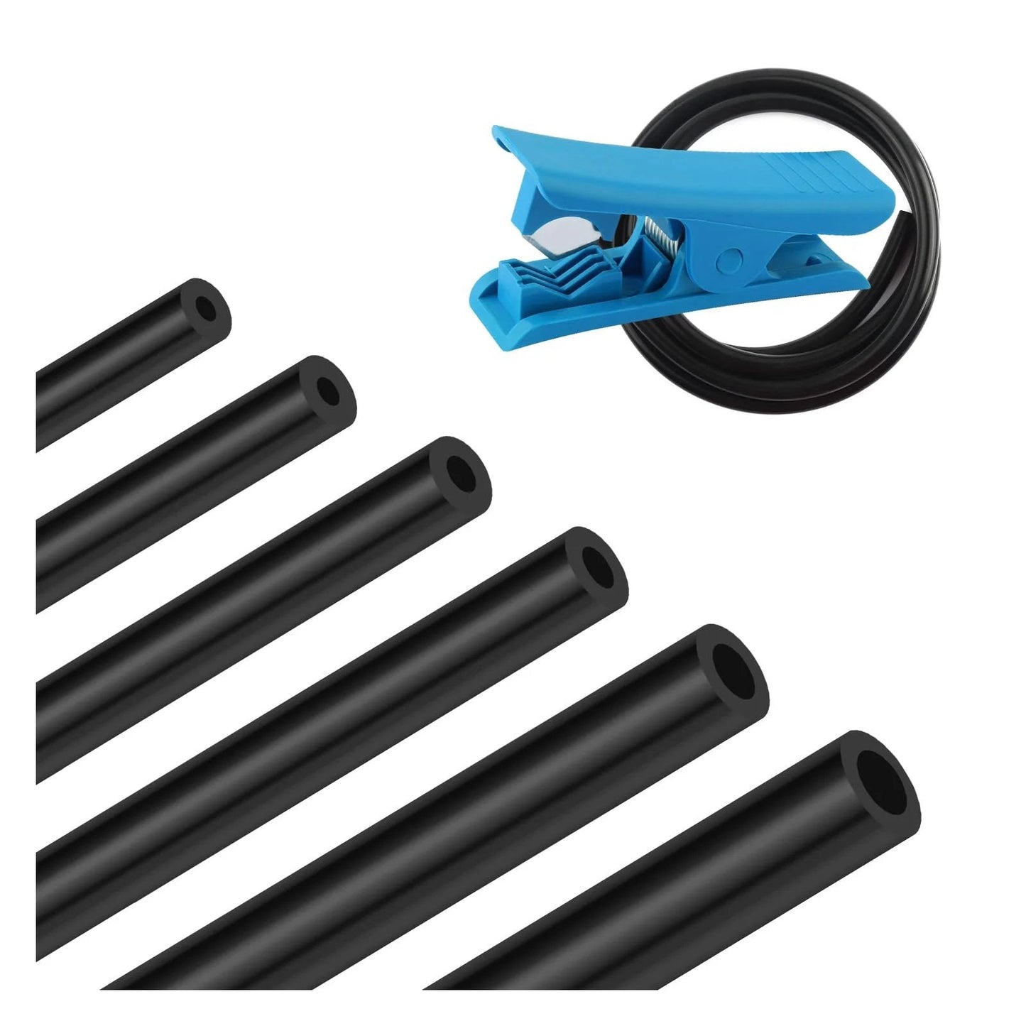 Six Piece 4.9 Ft Silicone Vacuum Hose Kit With Tube Cutter For Automotive Air And Water Lines, Multiple Inner Diameters