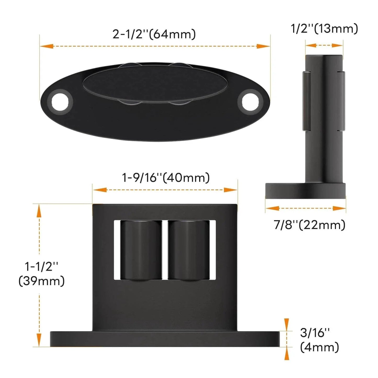 Detailed view of Set Of Four Sliding Barn Door Bottom Floor Guides With Double Sided Roller Design dimensions and specifications.