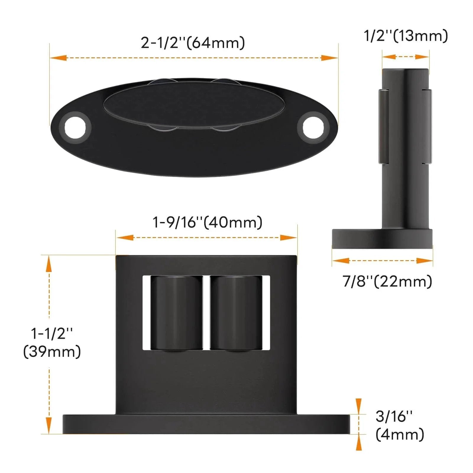 Detailed view of Set Of Four Sliding Barn Door Bottom Floor Guides With Double Sided Roller Design dimensions and specifications.
