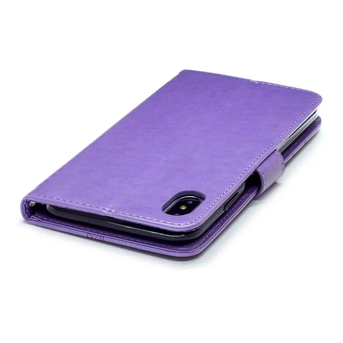 Purple leather smartphone wallet case with magnetic closure
