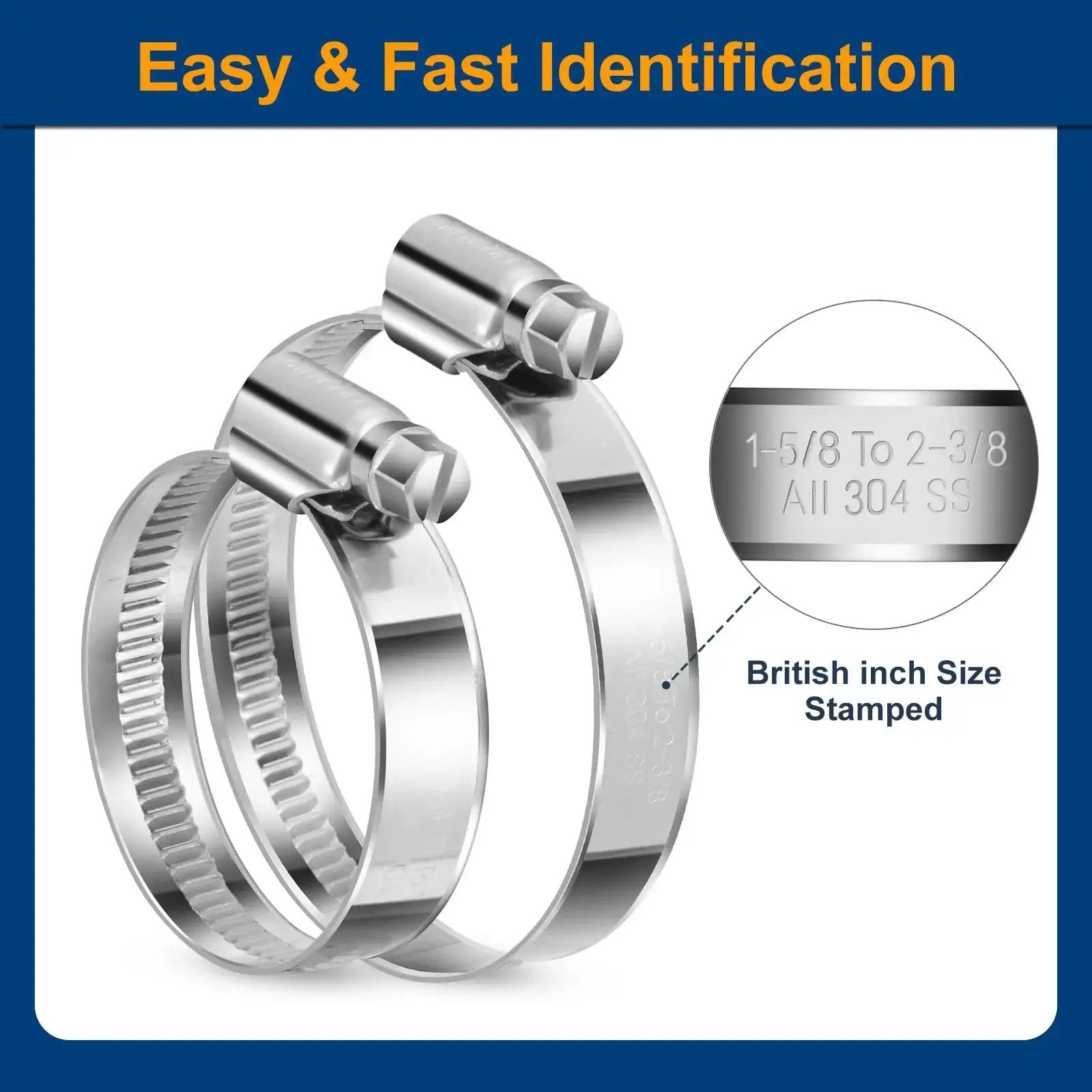 Heavy Duty Hose Clamp Size Six One Half To Three Quarters Inch Adjustable Worm Gear Drive Clamp Made From Stainless Steel 304 close-up