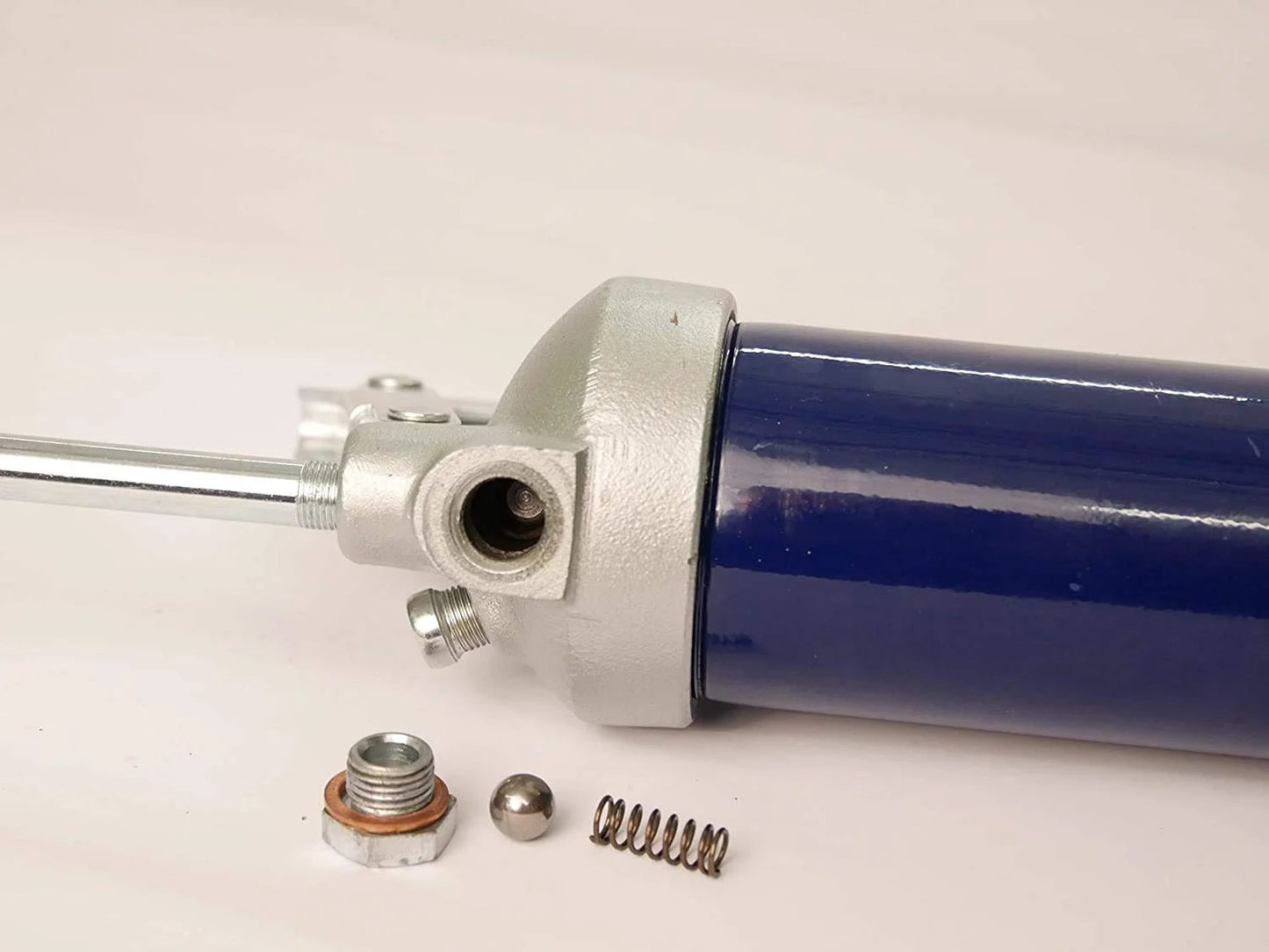 Close-up of Heavy Duty Lever Action Grease Gun With 18 Inch Whip Hose And Coupler, Jam Proof Toggle, Cast Pump Head, Lincoln 1147