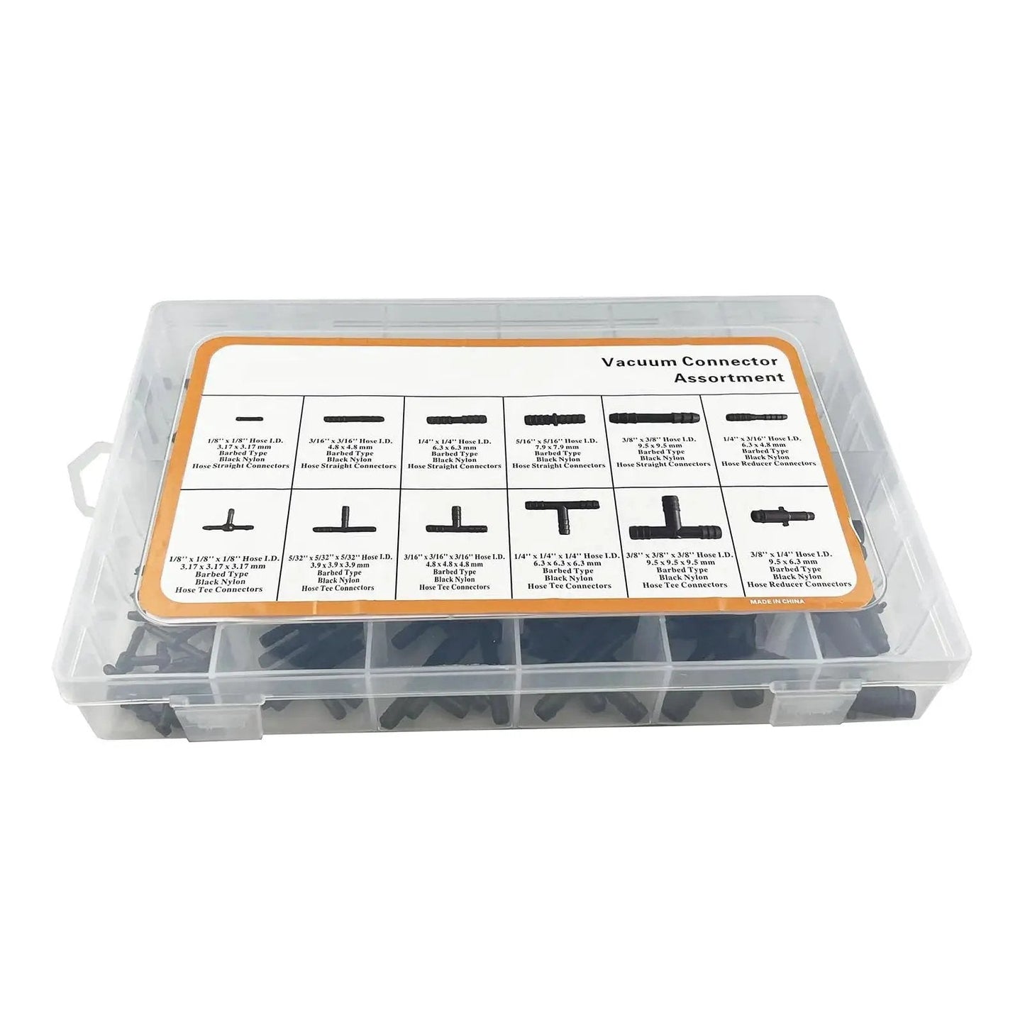 Vacuum Connector Assortment Kit For Automotive Vacuum Tubing Connectors Including Straight Reducer And Tee Connectors in case