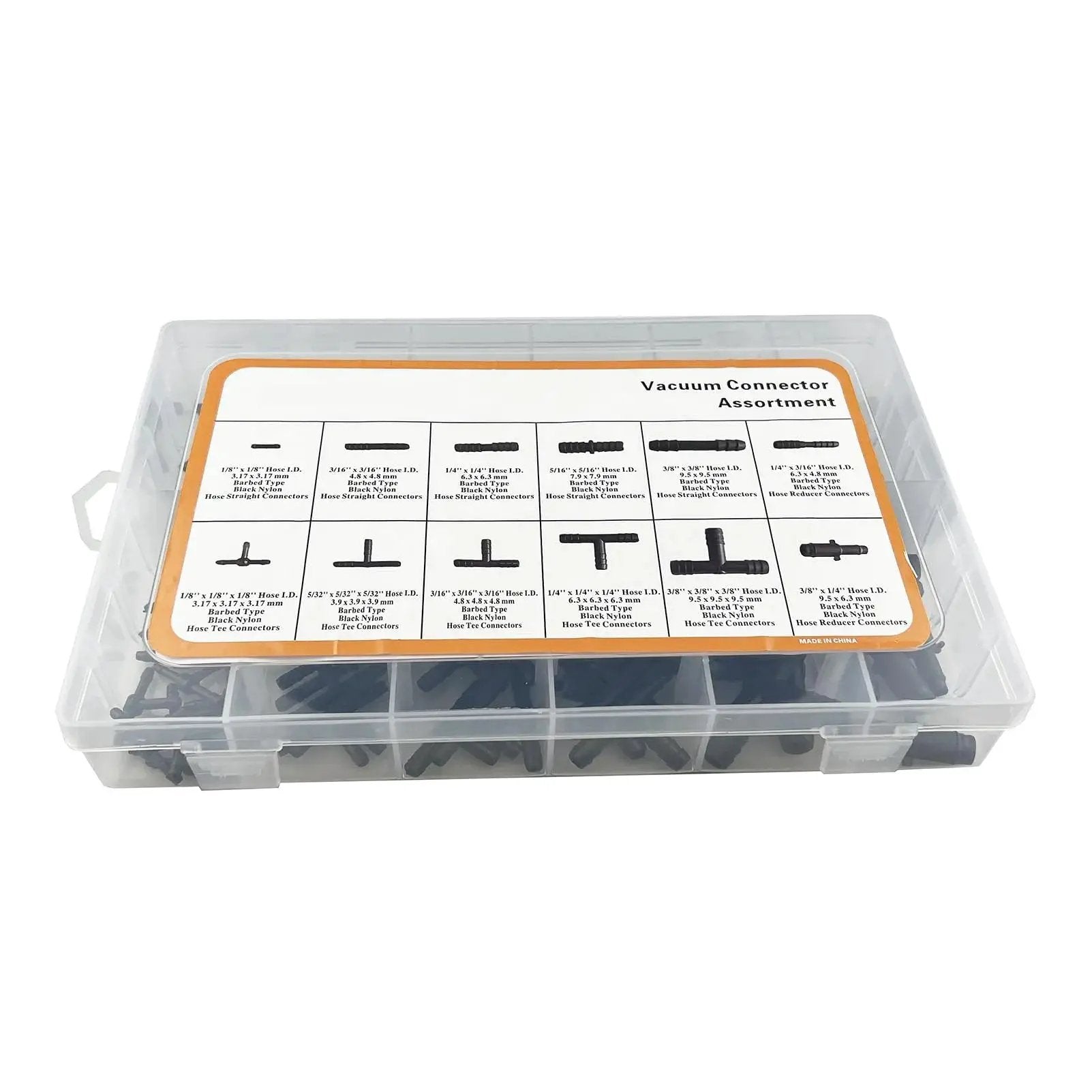 Vacuum Connector Assortment Kit For Automotive Vacuum Tubing Connectors Including Straight Reducer And Tee Connectors in case