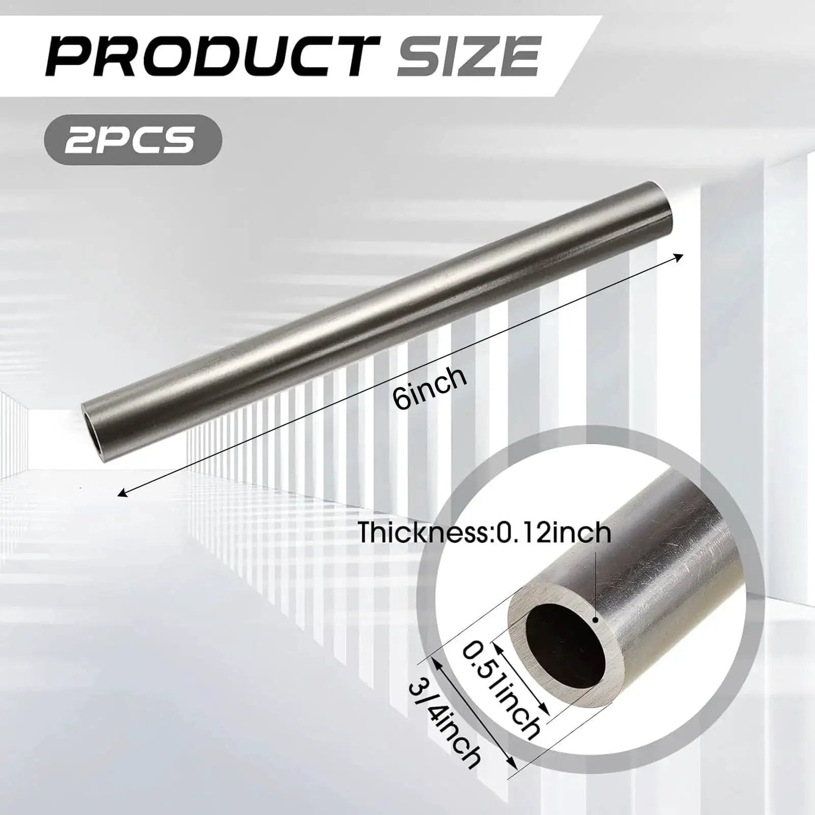 Image showing Two Pack Three Quarter Inch Cold Rolled Steel Tubes Seamless Round Tubing Heavy Duty Built To Last 6 Inch Length, detailed measurements.