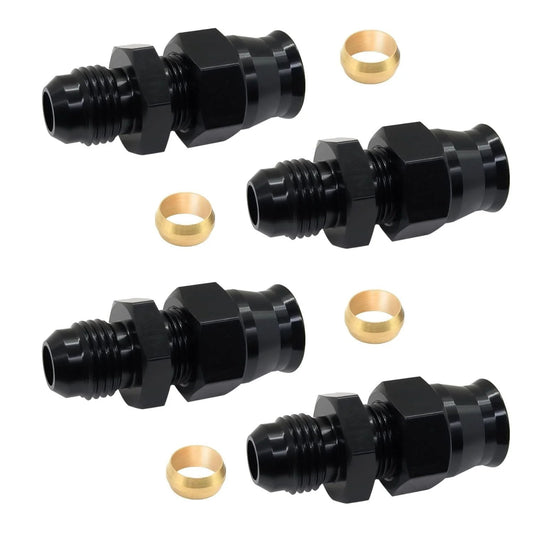 4 Pack 6AN Male Flare To 3 8 In Tube OD Fuel Hardline Straight Fitting Adapter Aluminum Compression Connector Black For Air And Fuel Delivery In Racing, Street Car, And Motorcycle Applications