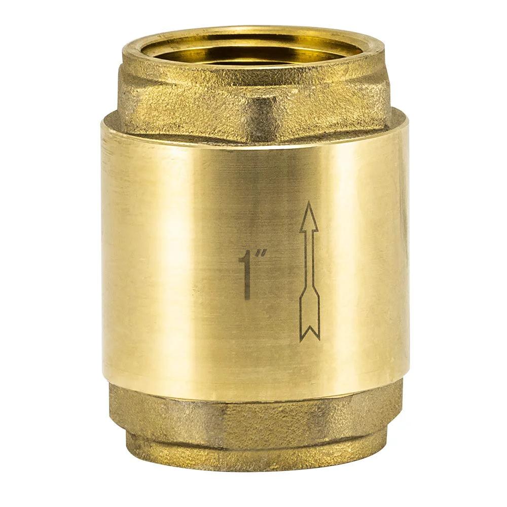 In Line Check Valve For Water Supply Lines 1 Inch IPS Threaded Connection Brass Body With Stainless Steel Spring For Backflow Prevention And Durable Plumbing Fitting Eastman 20405LF For Residential And Commercial Installations