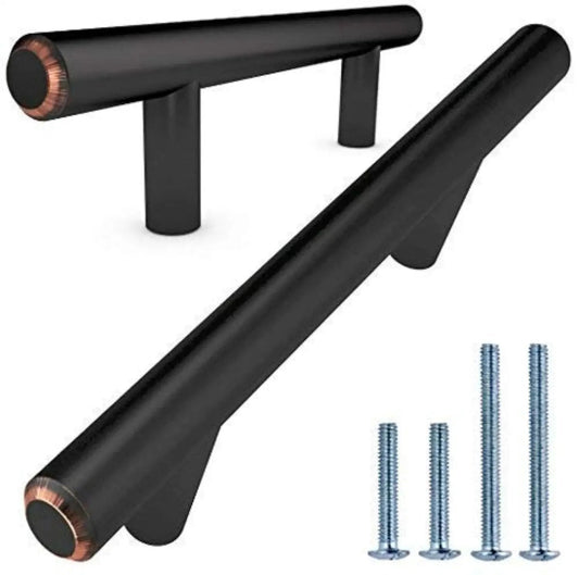 Solid Stainless Steel Euro Bar Cabinet Handle Drawer Pull One Half Inch Diameter Five And Three Eighths Inch Length Three Inch Hole Center Oil Rubbed Bronze Finish Ten Pack