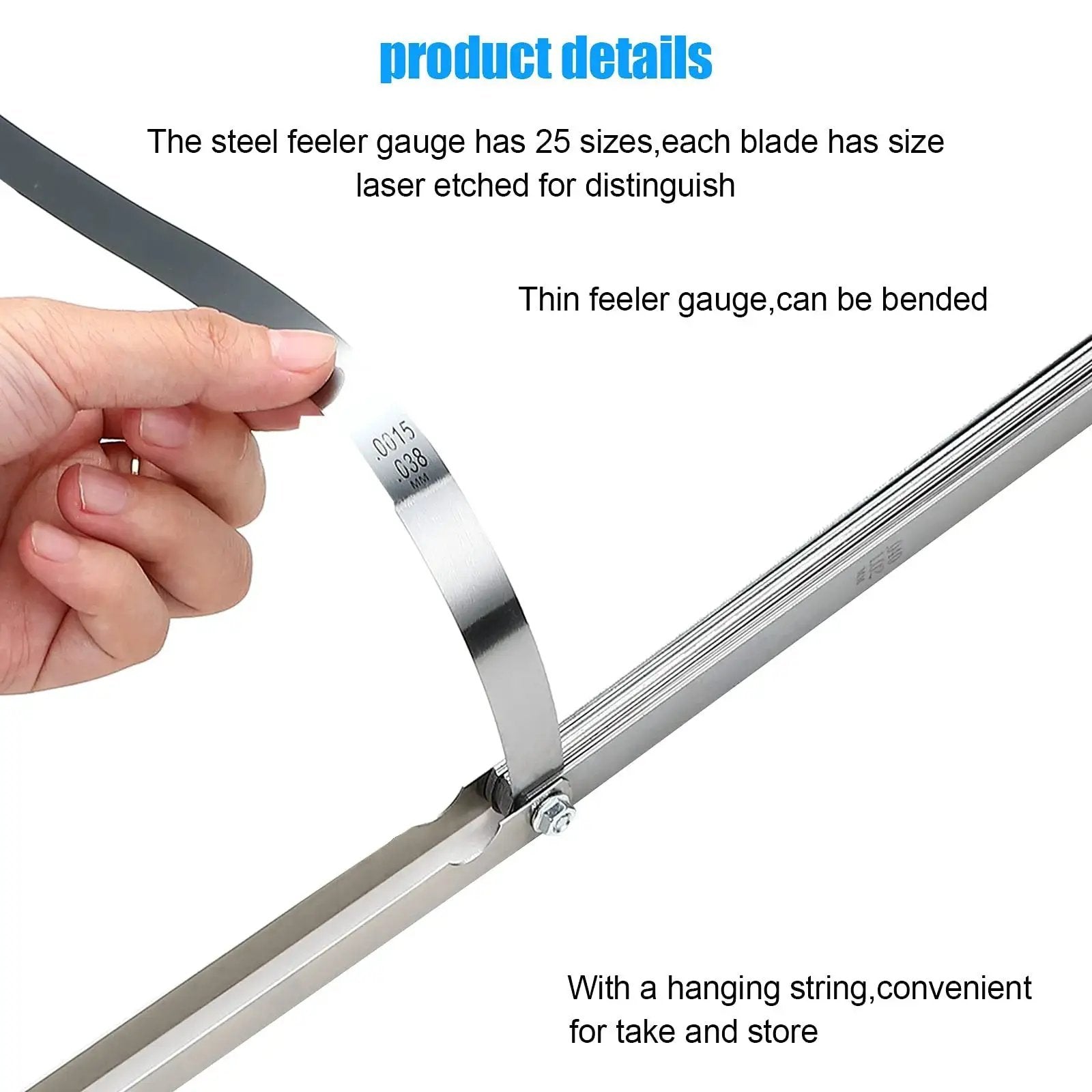 Premium 25 Blades Feeler Gauge Set With Hardened Steel, Tapered And Dual Marked Metric And Imperial being bent by hand
