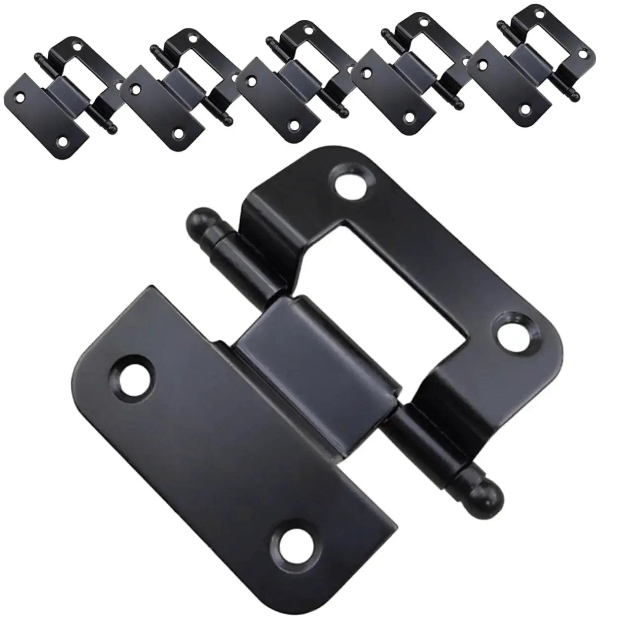 Heavy Duty Cabinet Door Hinges 6 Pack for Home Repair Iron Construction with high load bearing, shown from top view.