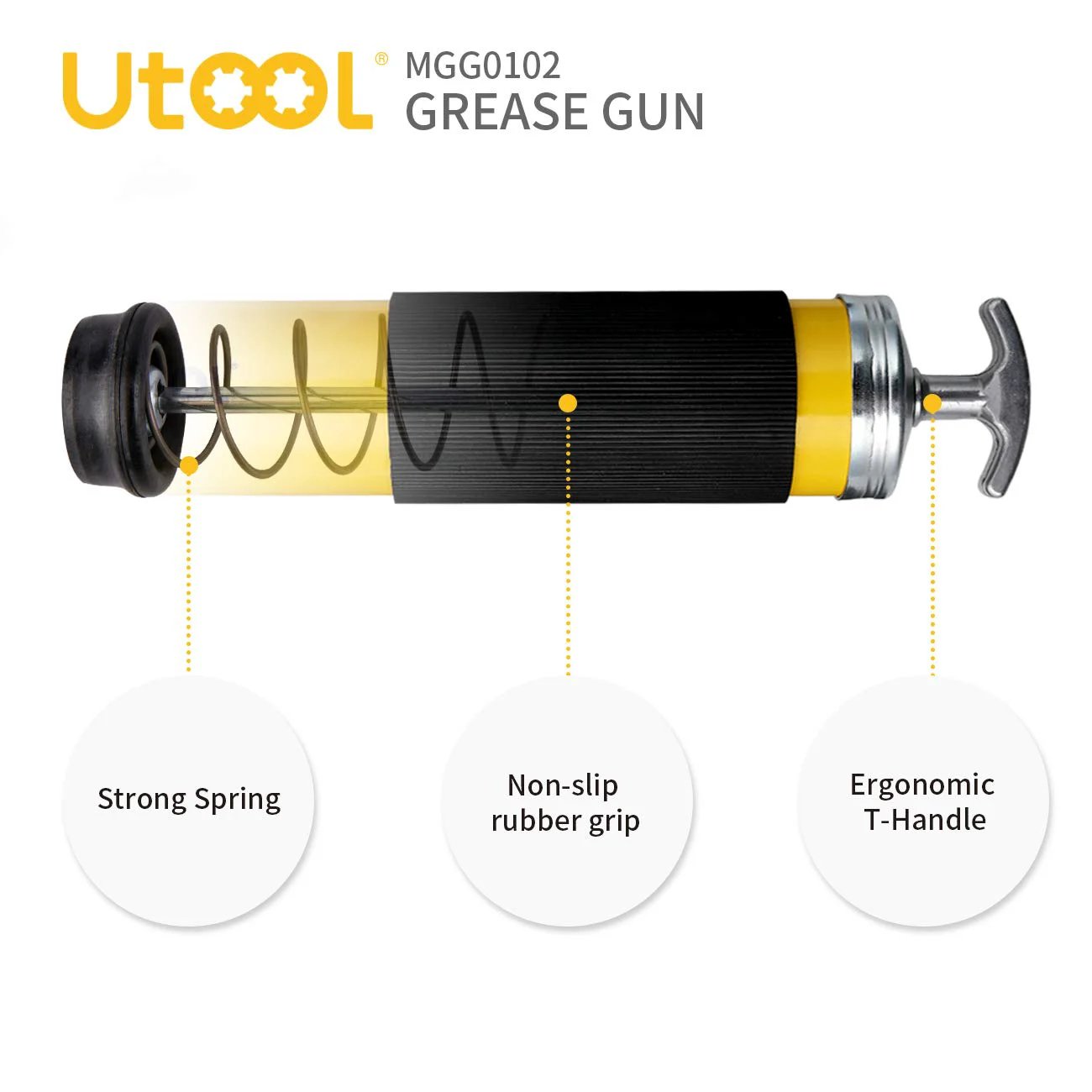 Beefy 8000 PSI Grease Gun Kit With Pistol Grip And 14 Oz Capacity, shown with ergonomic T-handle and clear pressure gauge.