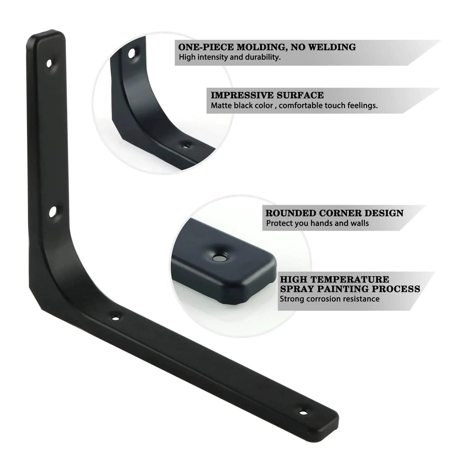 4 Pack Iron Wall Shelf Brackets 4 x 4 Inch Heavy Duty Shelf Support And Joint Angle Brackets Matte Black close-up features view