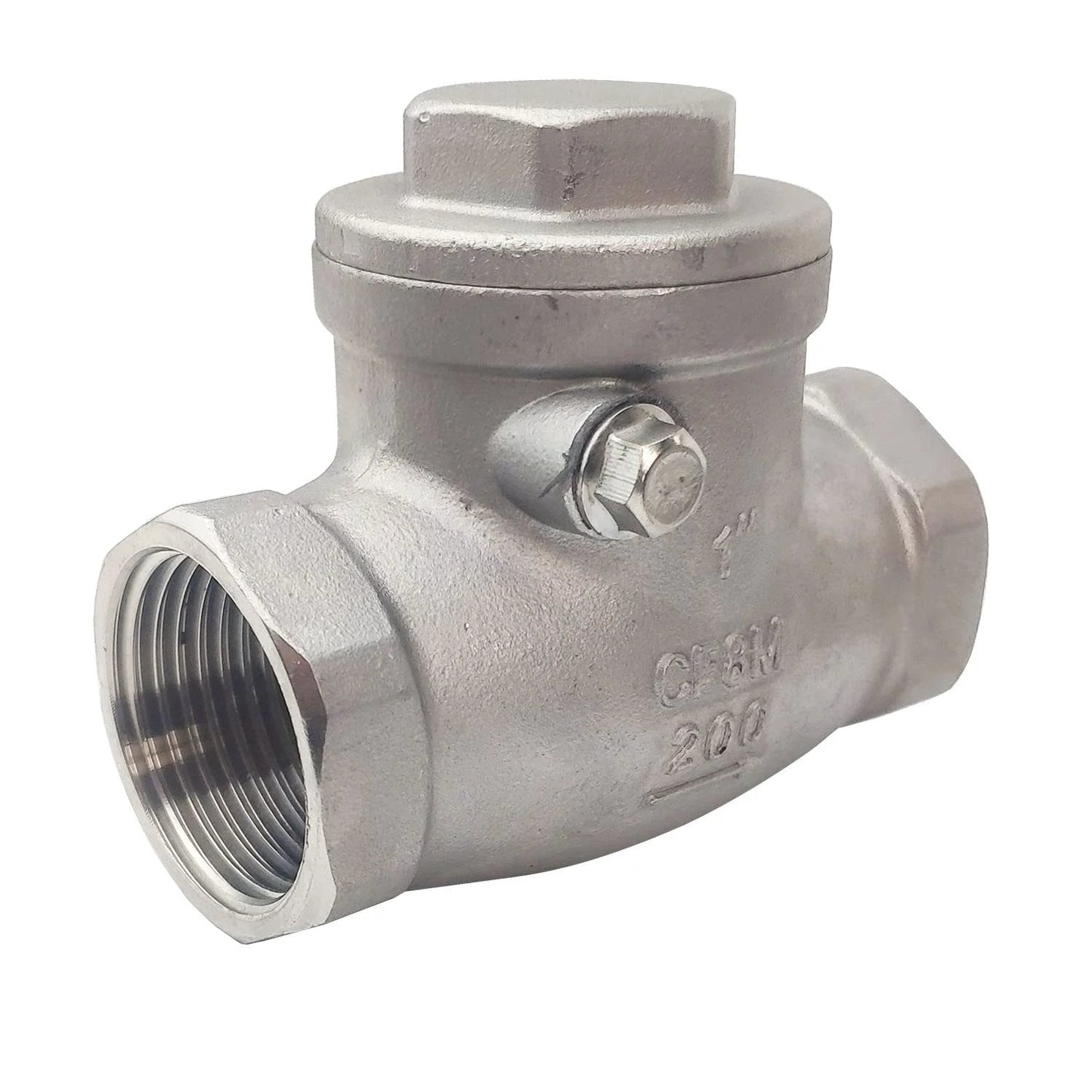 1 Inch NPT Swing Check Valve Female To Female 200 PSI WOG PN16 CF8M Stainless Steel SS316 Corrosion Resistant With PTFE Seals, Suitable For Liquids And Gases, One Direction Flow Control