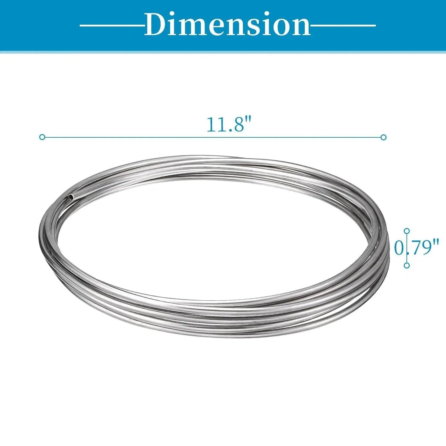 Workhorse Three Eighths Inch By Ten Feet 304 Stainless Steel Tubing Coil dimensions image showing 11.8 inches and 0.79 inches height