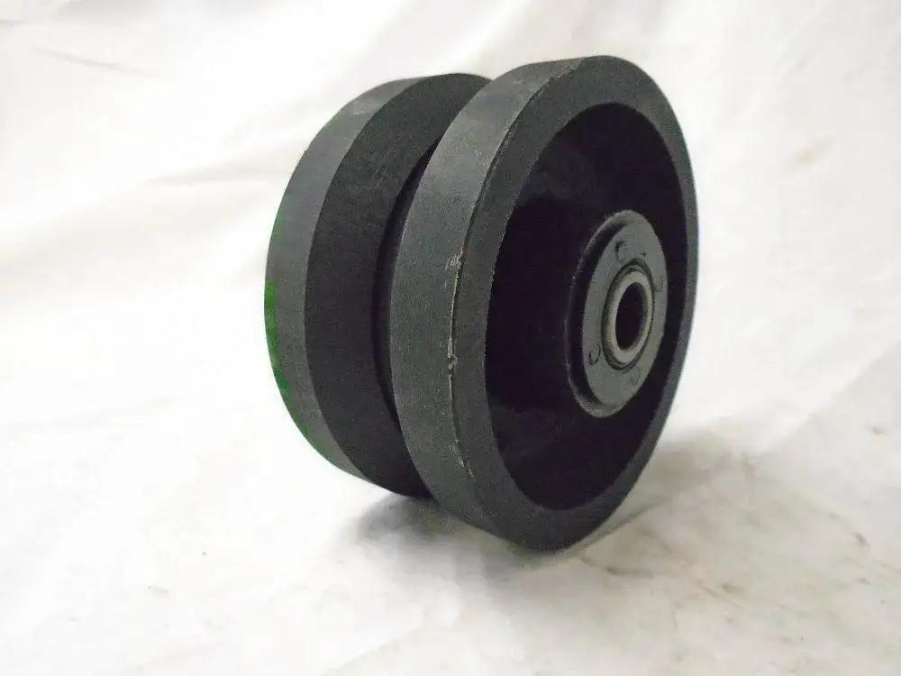 Heavy Duty 4X2 Inch V Groove Iron Steel Caster Wheel Set With Seven Eighths Inch Roller Bearing 600 Lbs Capacity Black Finish