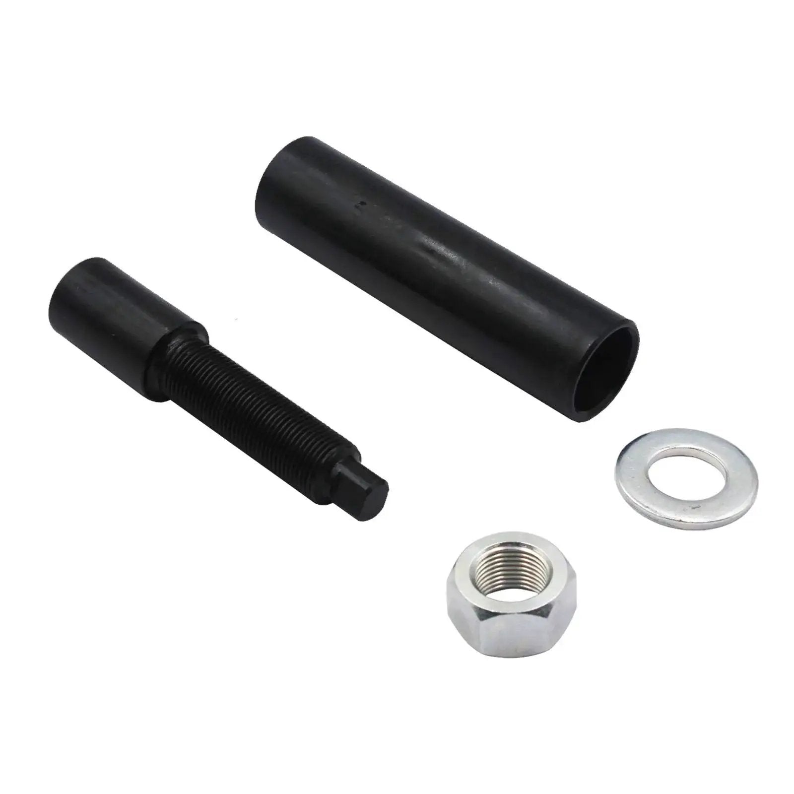 Big Twin Transmission Mainshaft Inner Bearing Race Tool Set For 1984 To Present Five And Six Speed Big Twins Puller And Installer Replaces OEM 34902 84 Black Oxide Finish For Corrosion Resistance shown in black components including puller, installer, washer, and nut.