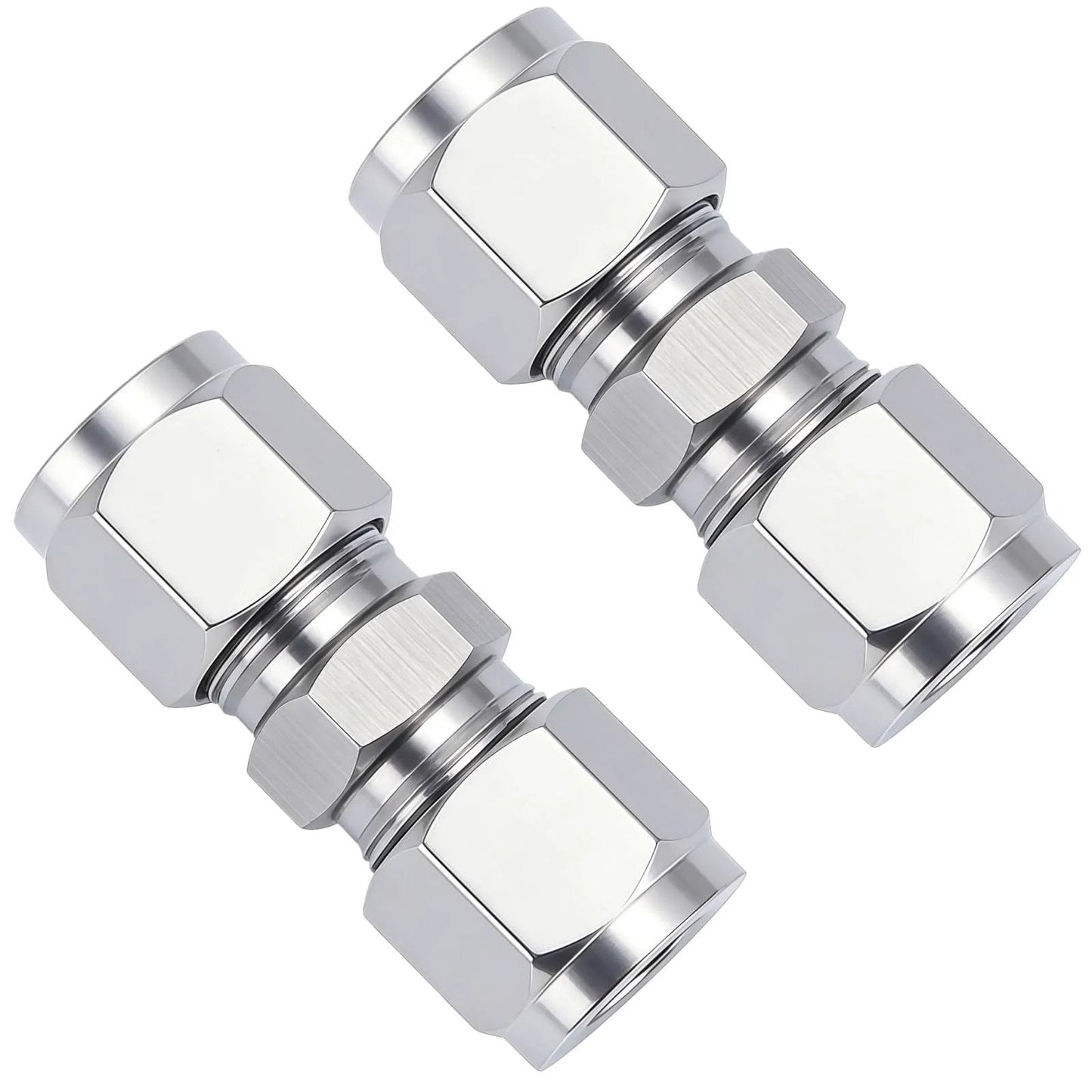 Stainless Steel 304 Compression Tube Fitting Union With Double Ferrules For One Eighth Inch OD Tubing To One Eighth Inch OD Tubing Pack Of Two