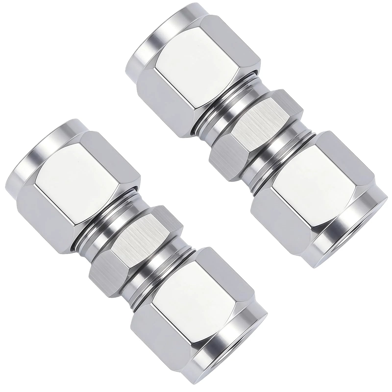 Stainless Steel 304 Compression Tube Fitting Union With Double Ferrules For One Eighth Inch OD Tubing To One Eighth Inch OD Tubing Pack Of Two