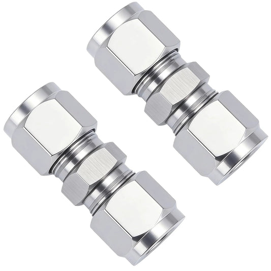 Stainless Steel 304 Compression Tube Fitting Union With Double Ferrules For One Eighth Inch OD Tubing To One Eighth Inch OD Tubing Pack Of Two