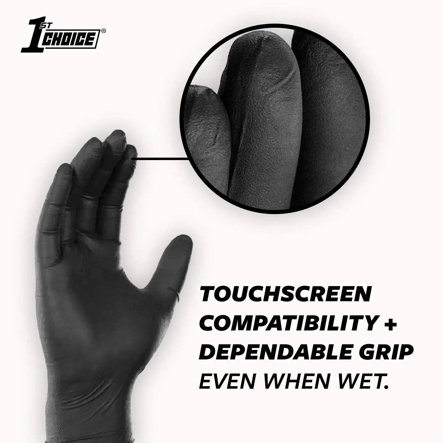 XXL Black Nitrile Gloves 5 Mil Food Grade Latex Free Powder Free Case Of 1000 show touchscreen compatibility and grip