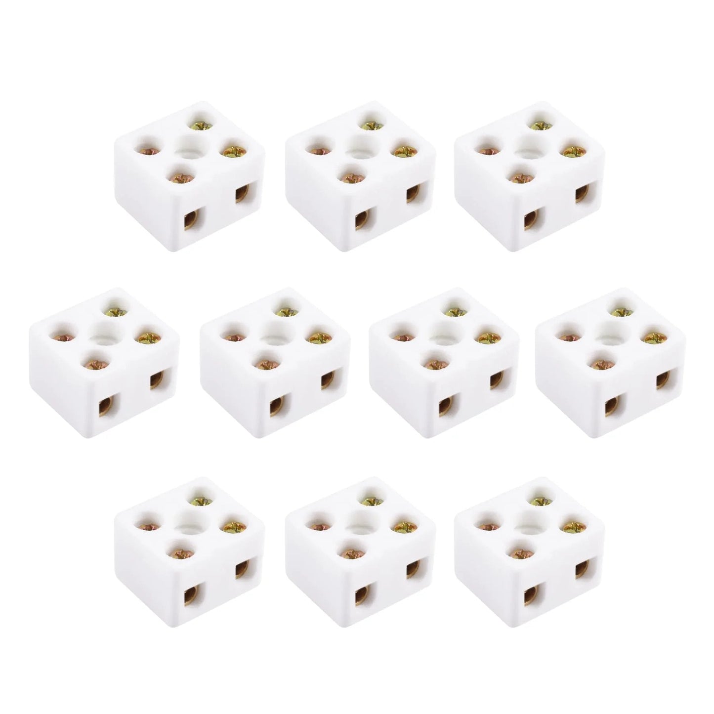 10 Pcs Ceramic Terminal Blocks 2 Way 5 Hole 3mm 500V 10A High Temperature Porcelain Connectors For Electrical Wire Cable 21.5x19.5x14.2mm Durable Insulation Anti Aging Ideal For DIY Electronics