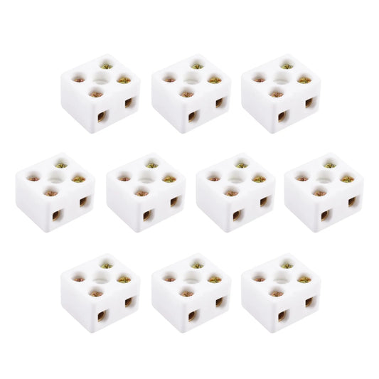 10 Pcs Ceramic Terminal Blocks 2 Way 5 Hole 3mm 500V 10A High Temperature Porcelain Connectors For Electrical Wire Cable 21.5x19.5x14.2mm Durable Insulation Anti Aging Ideal For DIY Electronics
