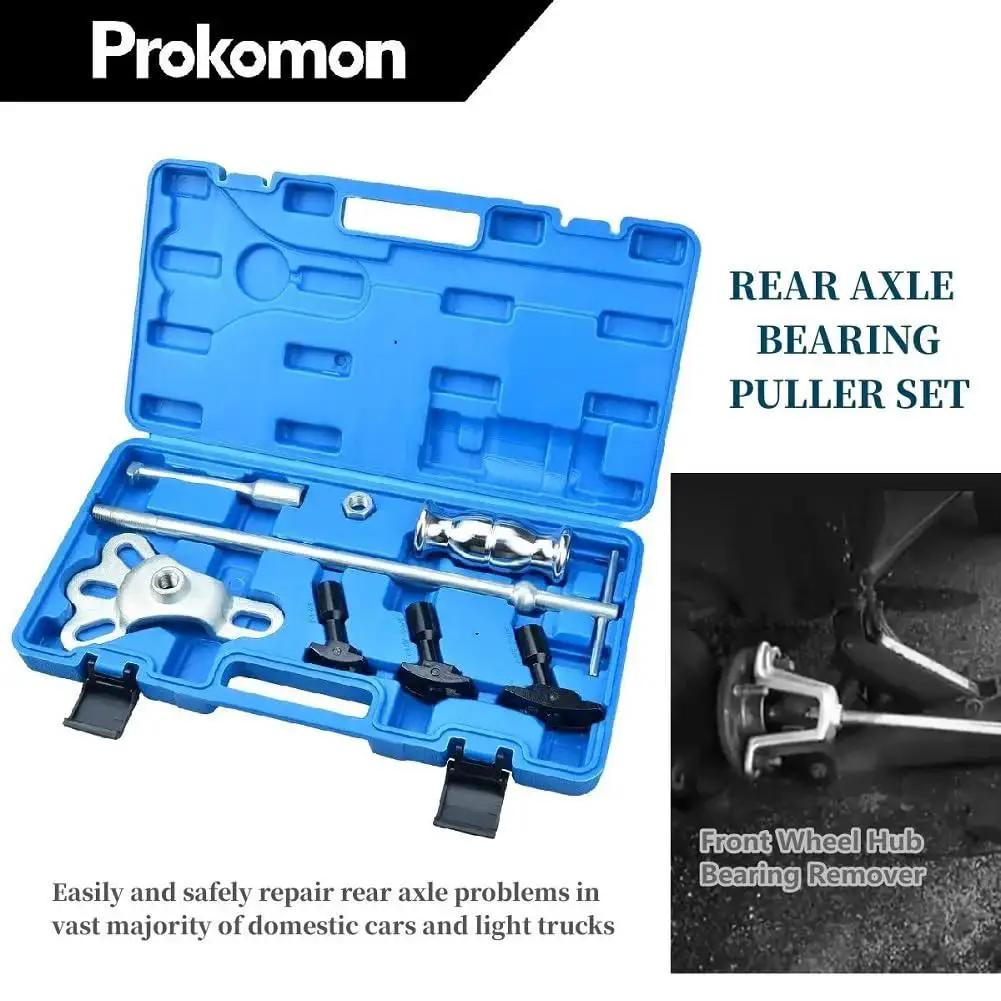 Rear Axle Bearing Puller Kit With Slide Hammer Yoke And 3 Adapters in blue case, heavy duty removal tool for press fit parts.