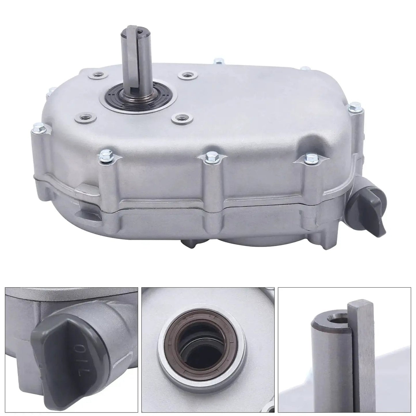 Two To One Gear Reduction Box With Built In Clutch For Honda GX270 13HP Engine, compact iron and aluminum housing, close-up view.