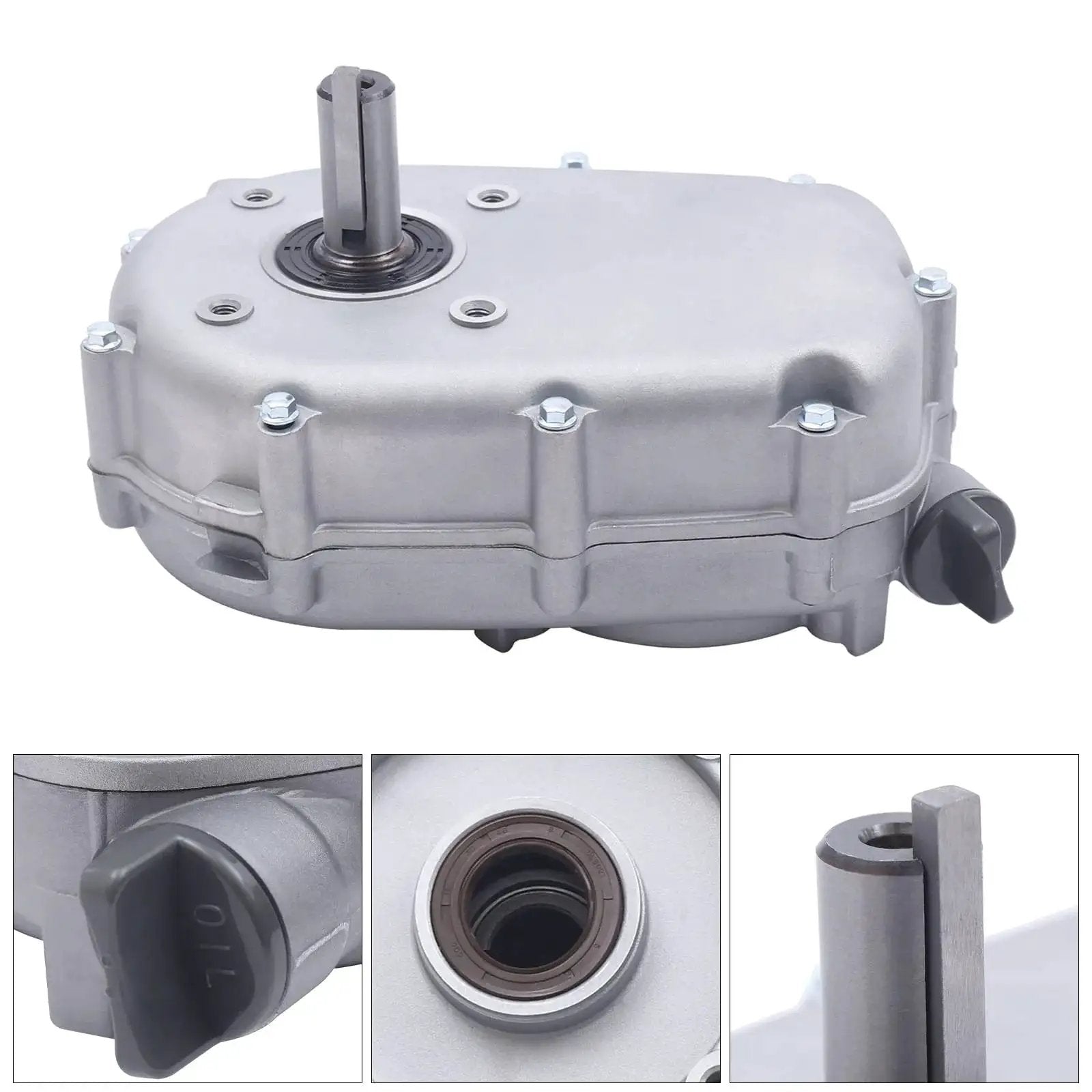 Two To One Gear Reduction Box With Built In Clutch For Honda GX270 13HP Engine, compact iron and aluminum housing, close-up view.