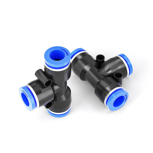Blue 6mm OD Tee Push To Connect Tube Fittings For Air And Vacuum Quick Connect Pneumatic Connector Compatible With PU PA PE PVC