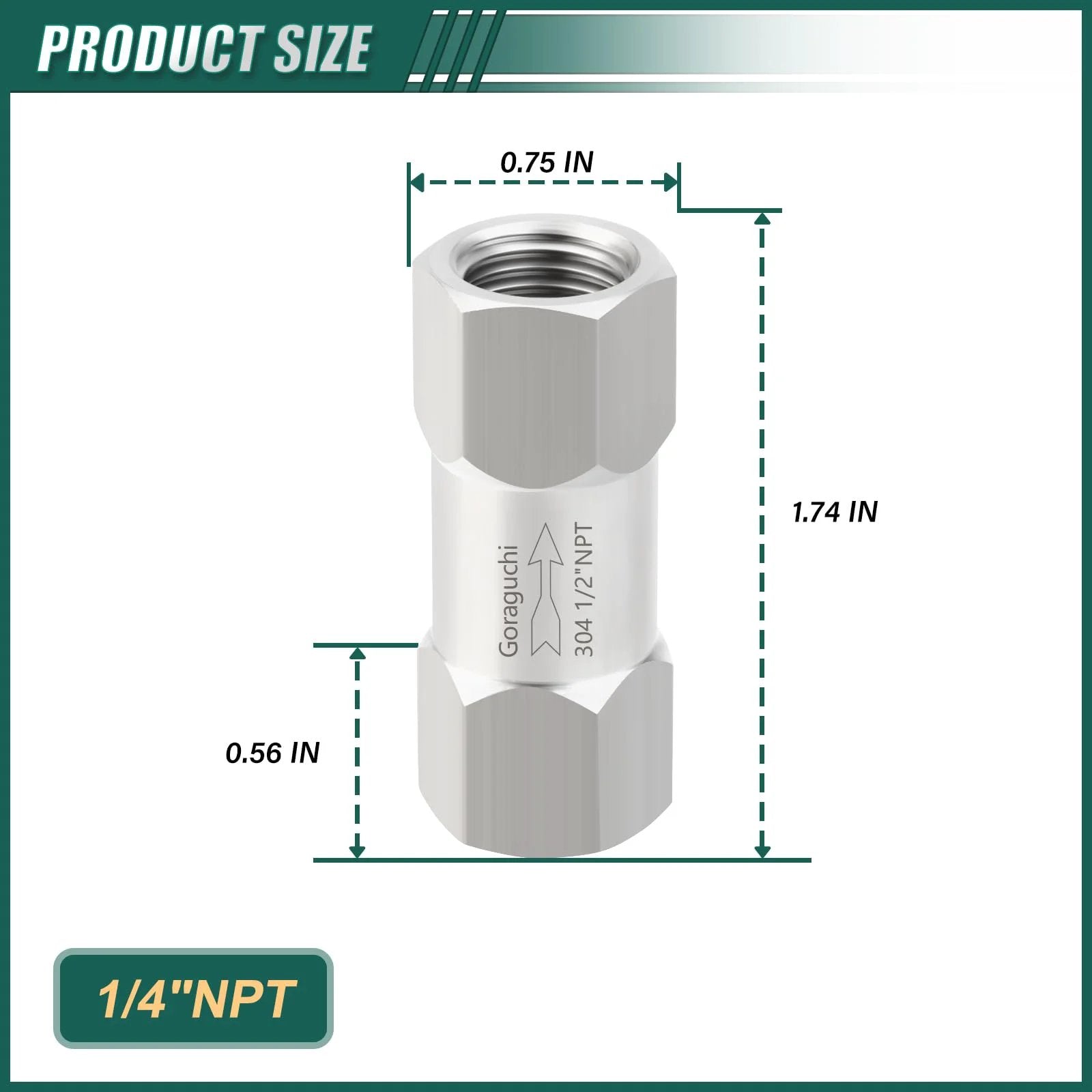 Heavy Duty 304 Stainless Steel One Quarter Inch NPT Female Check Valve Backflow Prevention For Fuel Gas Liquid Oil Applications
