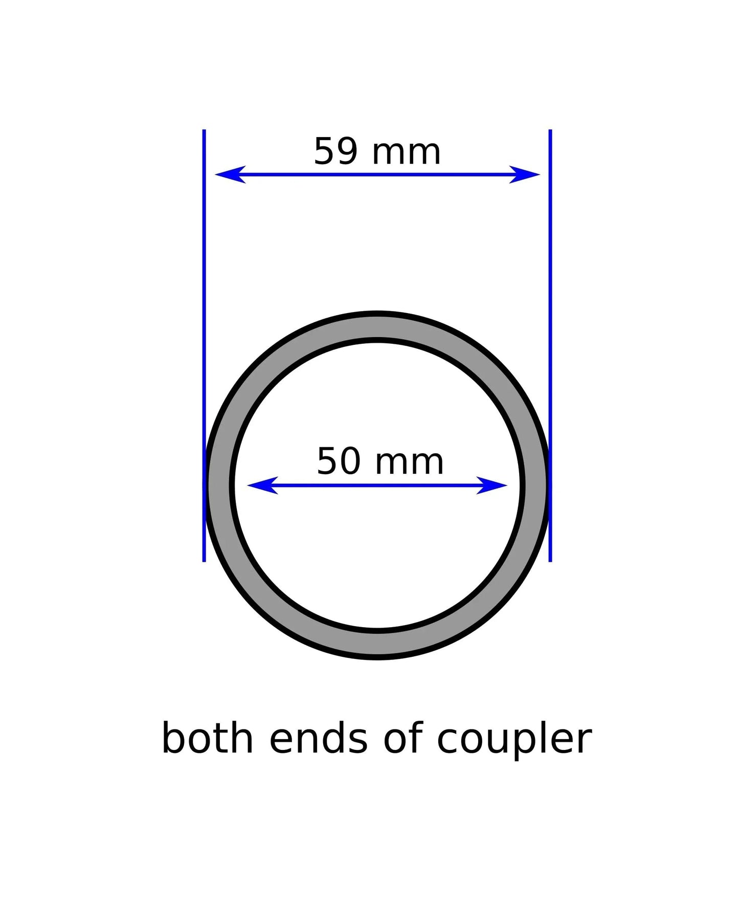 Diagram showing dimensions of Vacuum Hose Coupler Accessory OD 2.2 In ID 2.0 In CCW Thread For A Snug Fit Black.