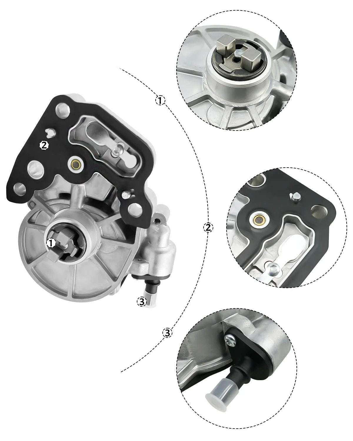 Brake Vacuum Pump Replacement For Chevy Cruze Malibu Spark Equinox GMC Terrain Buick Encore 2016 2017 2018 2019 1.4L 1.5L Direct Fit Engine Vacuum Pump For Smooth Braking System Performance Beefed Up Reliability with detailed close-up view of its components.