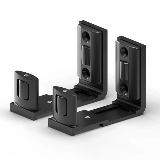 Sliding Barn Door Floor Guide 2 Pack Bottom Adjustable Roller Guides Wall Mounted Black For Smooth Quiet Sliding, Aluminum Alloy Body, Durable Space Saving Design, Concealed Dual Sided Pulleys For Easy Installation.