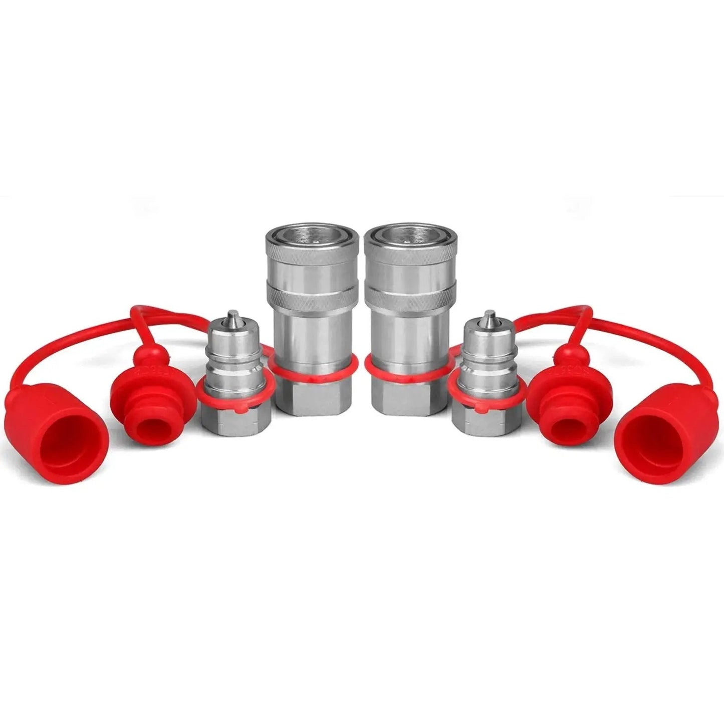 Heavy Duty 1/4 Inch NPT ISO 7241 B Hydraulic Quick Connect Couplers With Dust Caps, Series B, double O ring seals, 3600 PSI