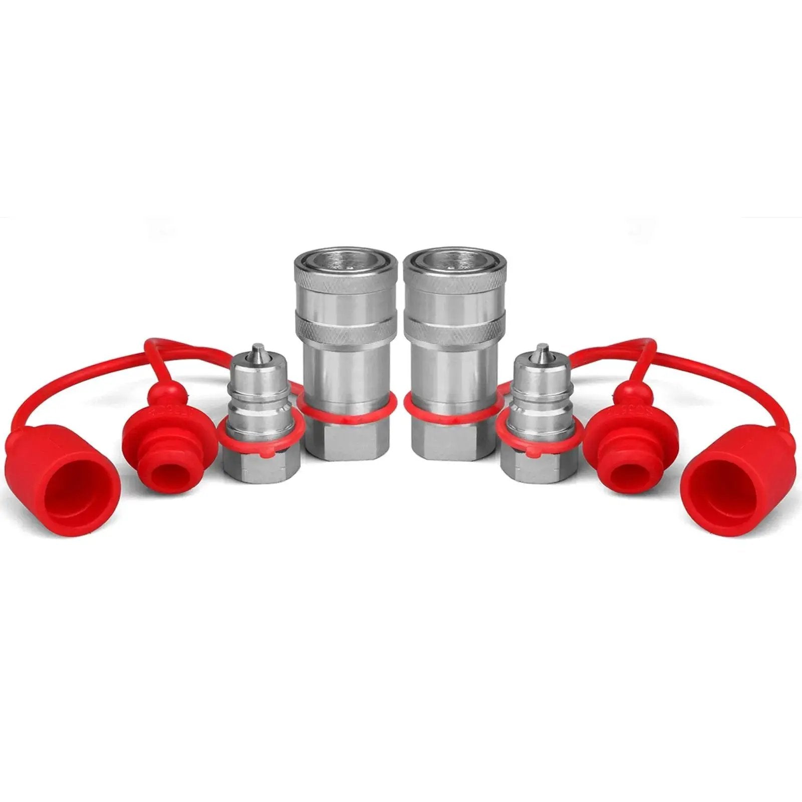 Heavy Duty 1/4 Inch NPT ISO 7241 B Hydraulic Quick Connect Couplers With Dust Caps, Series B, double O ring seals, 3600 PSI
