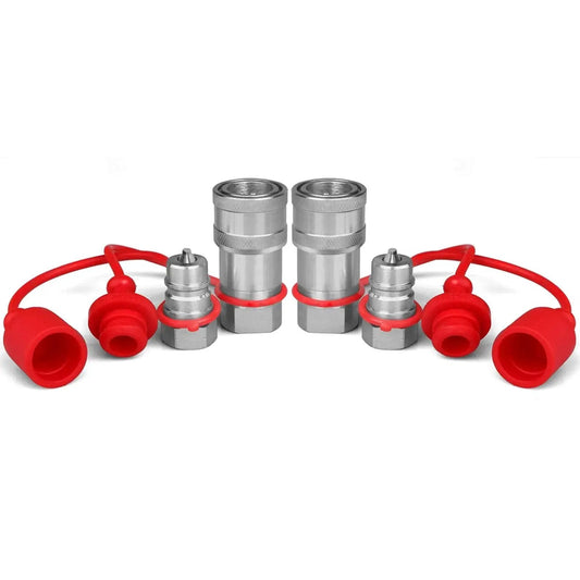 Heavy Duty 1/4 Inch NPT ISO 7241 B Hydraulic Quick Connect Couplers With Dust Caps, Series B, double O ring seals, 3600 PSI