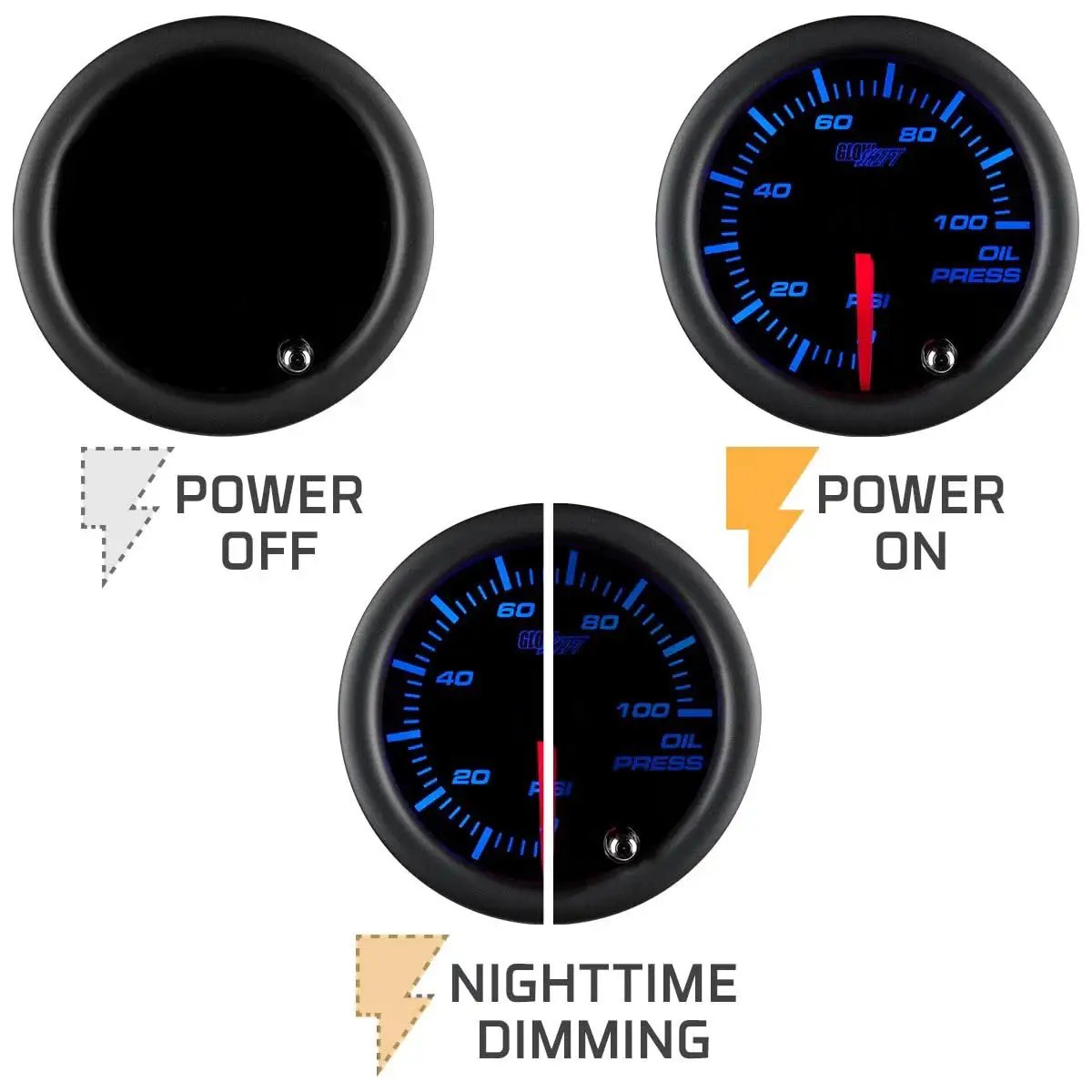 Tinted 7 Color Oil Pressure Gauge Kit With 0 To 100 PSI Range, Includes 1/8-27 NPT Electronic Sensor, multi display modes.