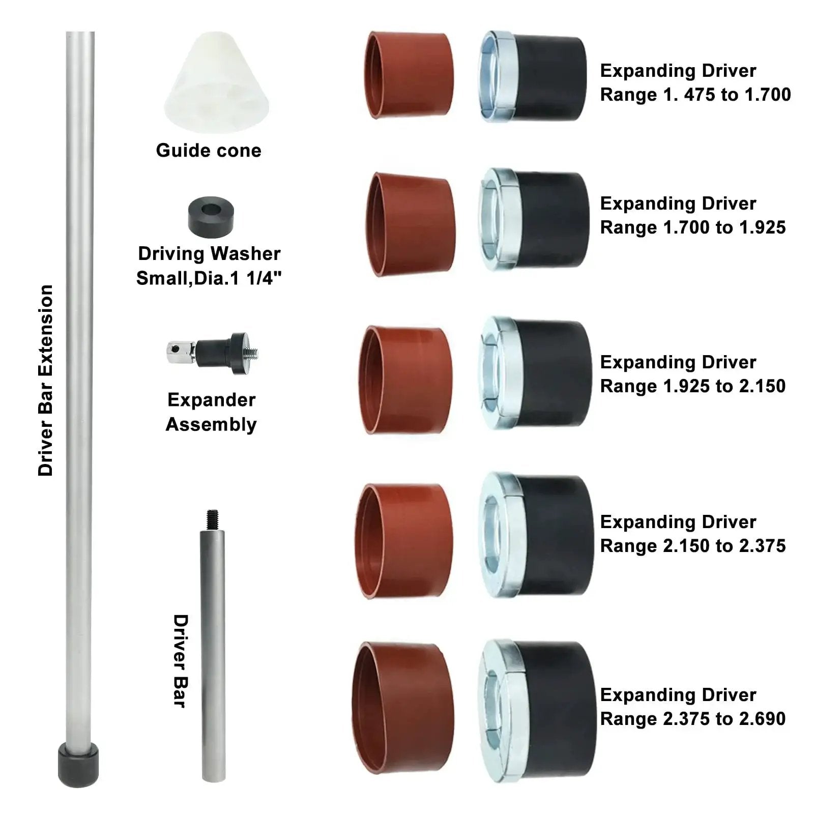 Universal Cam Bearing Removal and Installation Tool Set for Camshaft Bearings 1.125 to 2.690 Inches displayed with components.