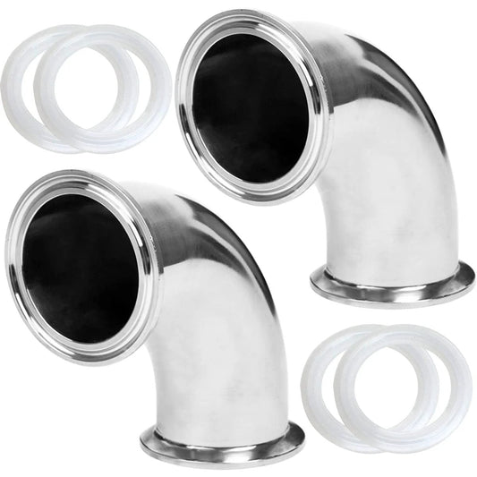2 Inch Stainless Steel Sanitary Tri Clamp Elbow 90 Degree Pipe Fitting Pack Of 2 With 4 Rubber Gaskets 64mm Ferrule OD Built To Last For Tough 304 Grade Stainless Fitvell