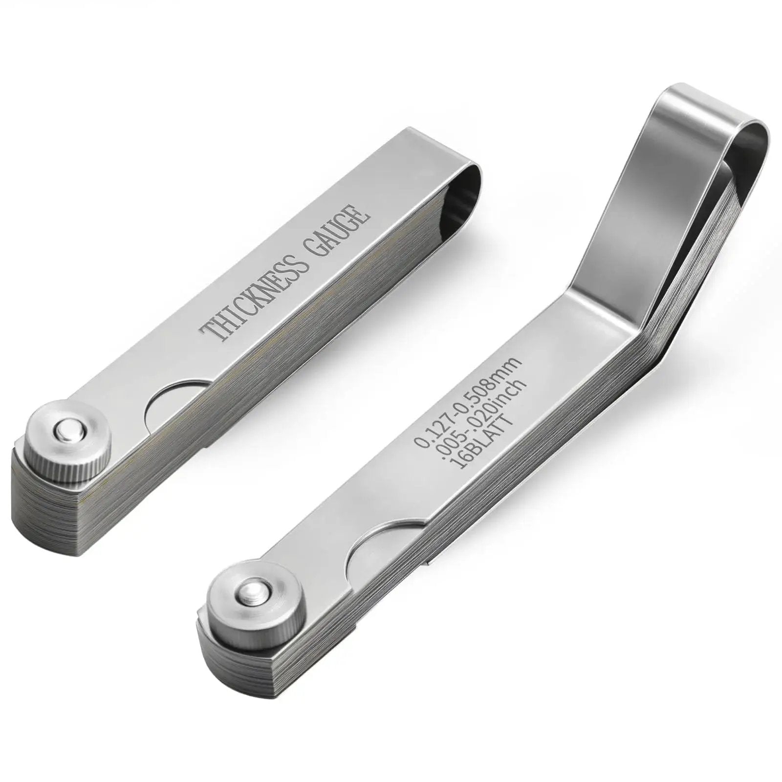Two Piece Stainless Steel Feeler Gauges Set For Valves And Spark Plug Gaps SAE And Metric Straight 32 Blade and Offset 16 Blade