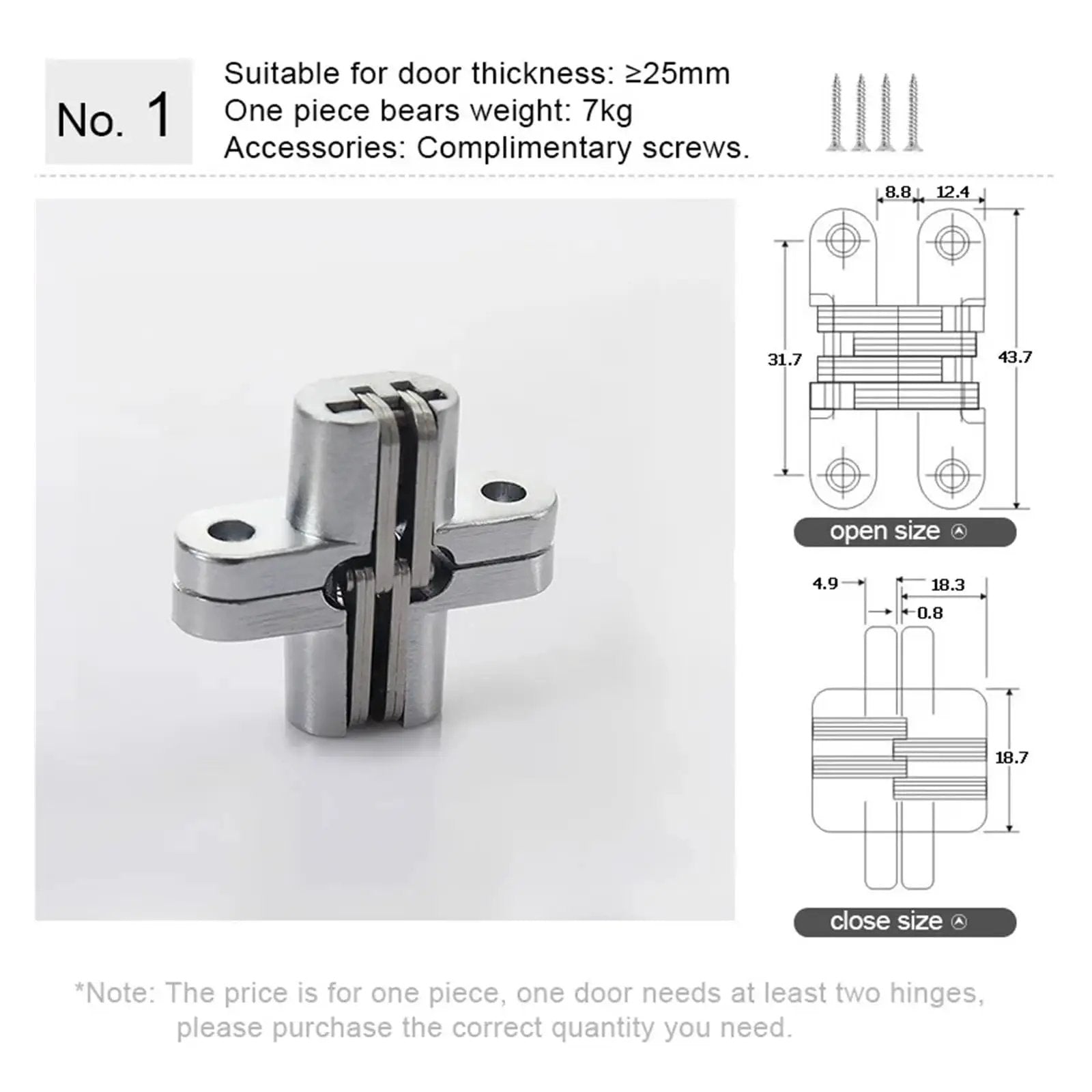 Adjustable Concealed Door Hinges For 180 Degree Folding Doors In Stainless Steel, heavy duty, visible from front angle
