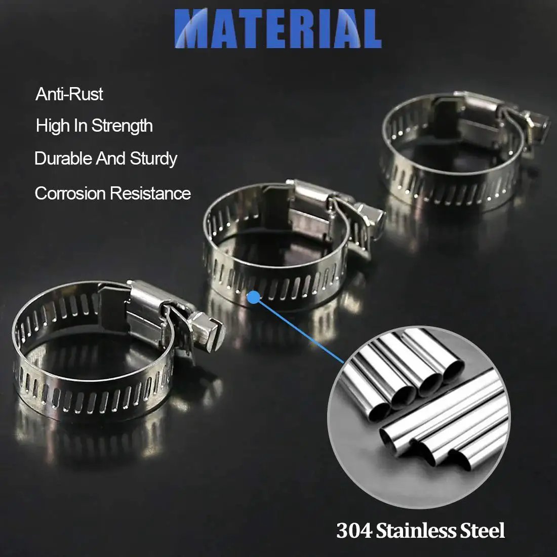 Heavy Duty 20 Pcs 304 Stainless Steel Adjustable Hose Clamps Range 18-32 Mm Worm Gear Clamp Kit with material details