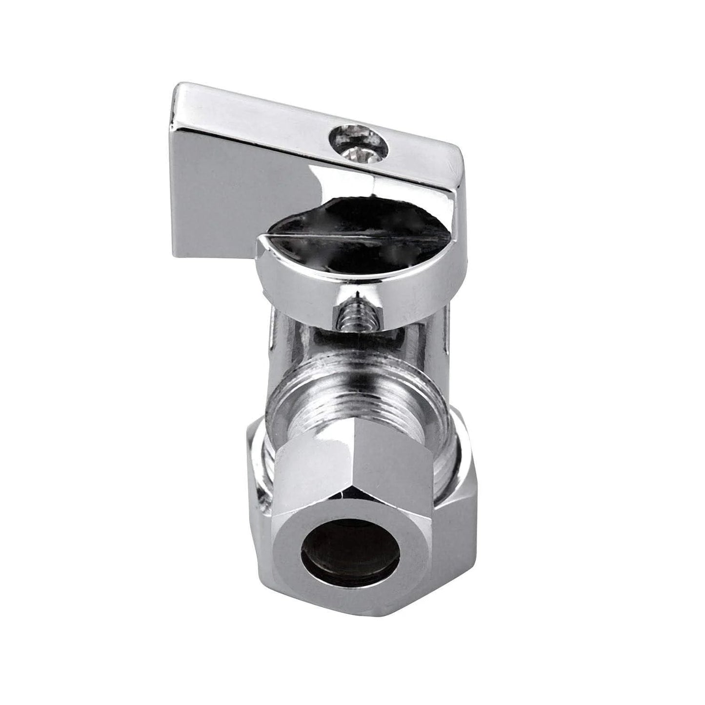Front view of Two Pack Premium Brass Quarter Turn Water Angle Stop Valves With Half Inch Nominal Inlet And Five Eighths Inch OD To Three Eighths Inch OD Compression Outlets Chrome Plated Finish 150 PSI Rating Durable Shut Off For Faucets And Toilets