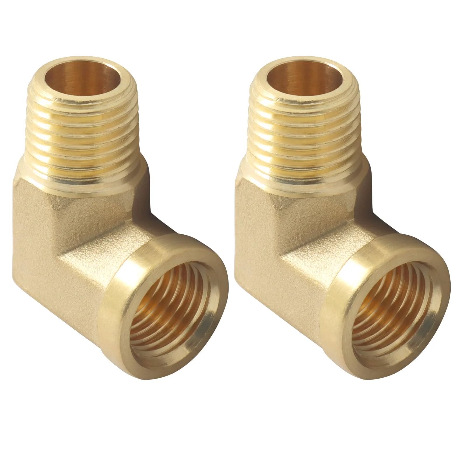 Two Pack 90 Degree Brass Barstock Elbows One Quarter NPT Male To One Quarter NPT Female Pipe Fitting Forged For Plumbing Air Gas And Hydraulic Systems Built Tough For High Pressure And Temperature Resistance, front view