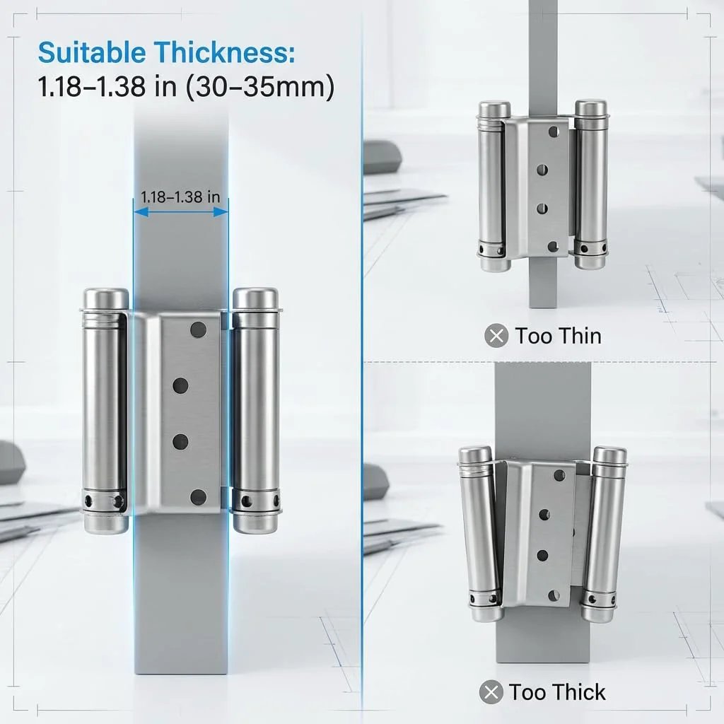 Rugged Heavy Duty Double Acting Door Hinges For Cafe Saloon Doors Self Closing 3 Inch Stainless Steel 201 Brushed Finish 4 Pack